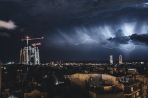 Lightnings over Barcelona city